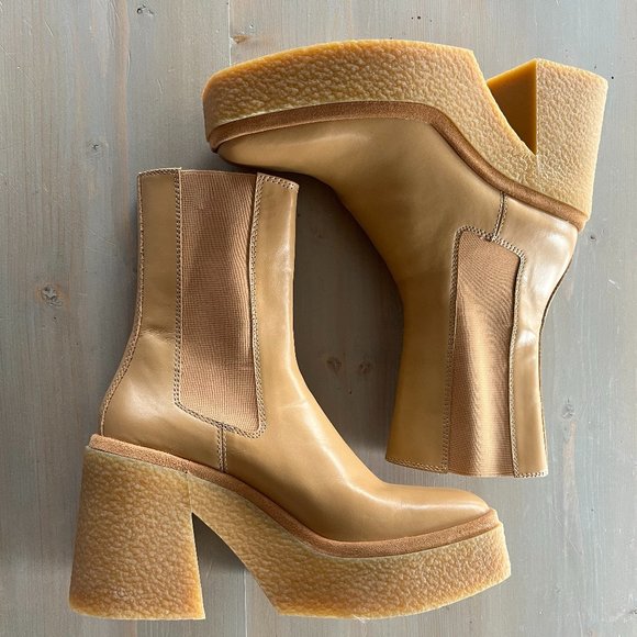 Zara Sand Leather Crepe Heel Chelsea Platform Boot EU 39 - Picture 2 of 5